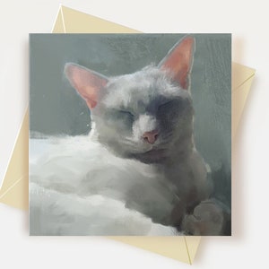 Carte de voeux chat blanc Cadeaux pour amoureux des chats Carte d'anniversaire chat blanc Carte de remerciement