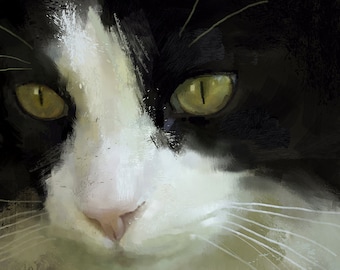Black and White Cat Fine Art Giclee Print Tuxedo Cat Lover Gifts Cat Print