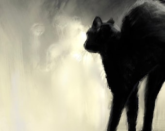Halloween Black Cat Print Fine Art Giclee Print Cat Lover Gifts
