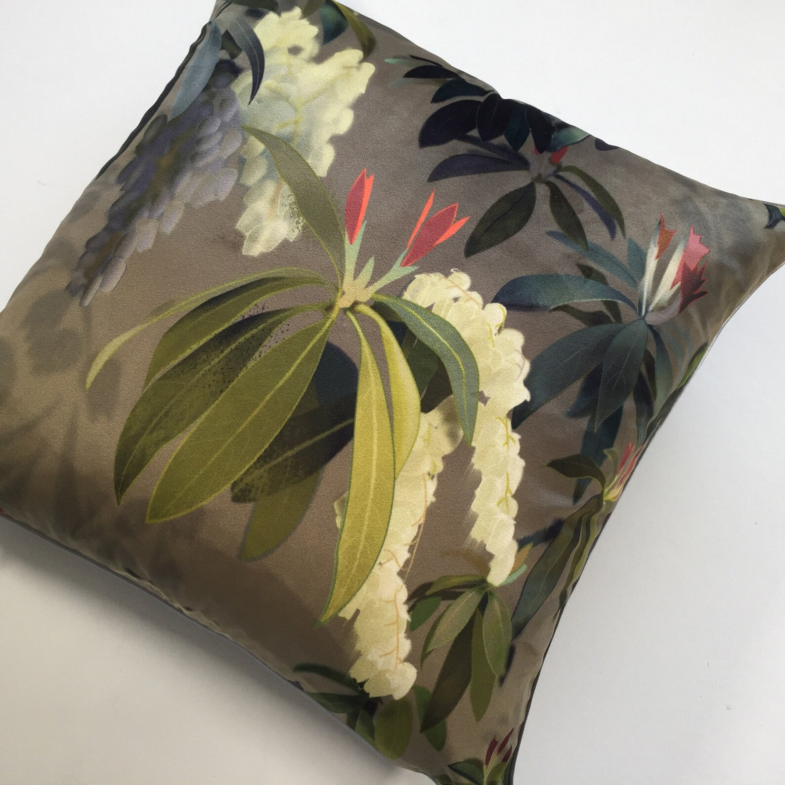 Grey Velvet Botanical Cushion Throw Pillow Cover Tree Pillow Etsy