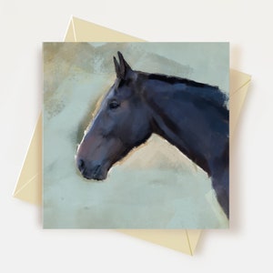 Biglietto d'auguri con cavallo nero, regali per amanti dei cavalli, biglietto di compleanno con cavallo nero, biglietto di ringraziamento con cavallo grigio