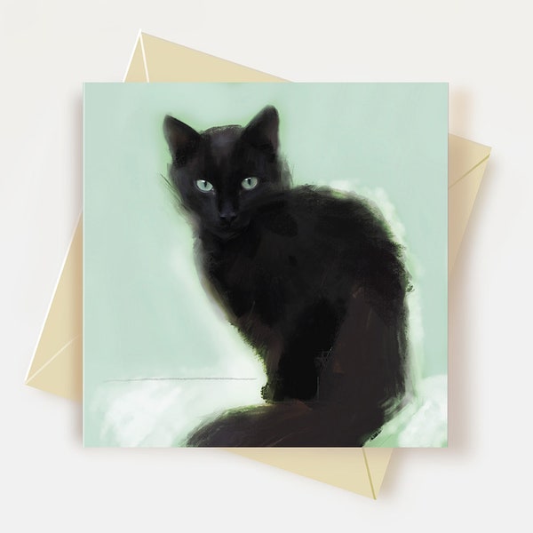 Abstract Black Cat Greeting Card Cat Lover Gifts Black Cat Birthday Card Thank You Card