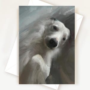Carte de voeux éthérée pour chien, cadeaux pour amoureux des chiens blancs, carte d'anniversaire vintage pour chien, carte de remerciement