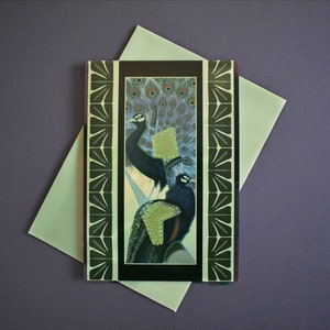 Carte de voeux Art déco paon / carte toutes occasions / carte d'art oiseau
