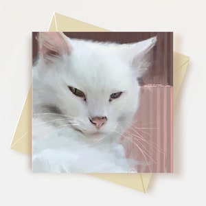 Carte de voeux chat blanc Cadeaux pour amoureux des chats Carte d'anniversaire chat blanc Carte de remerciement