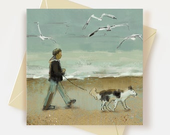 Whimsical Dog Card Beach Dog Lover Gifts Dog Birthday Card Thank You Card