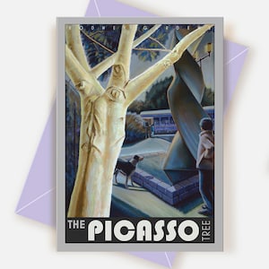 Carte de voeux Picasso visage / impression ciel nocturne arbre de vie Art / anniversaire Art déco