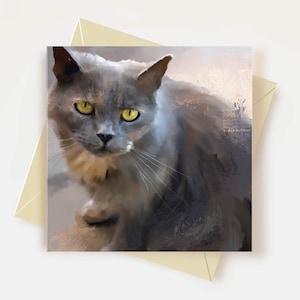 Carte de voeux chat gris Cadeaux pour amoureux des chats Carte d'anniversaire chat gris Carte de remerciement chat gris