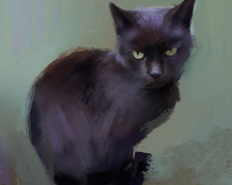 Black Cat Print Fine Art Giclee Print Black Cat Lover Gifts