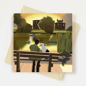 Carte de chien fantaisiste au coucher du soleil Cadeaux pour amoureux des chiens Carte d'anniversaire de chien Carte de remerciement