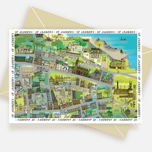St. Andrews wenskaart illustratie geïllustreerde kaart blanco kaart Schotland St. Andrews Art Print