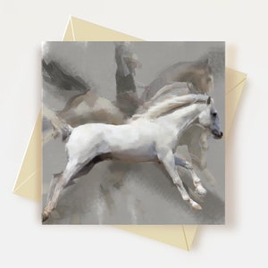 Carte de voeux cheval blanc Cadeaux pour amoureux des chevaux Carte d'anniversaire cheval cow-boy rodéo Carte de remerciement cheval gris