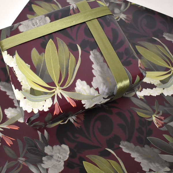 Papier cadeau botanique inspiré de l'artiste William Morris / Papier cadeau botanique pour découpage / Papier cadeau végétal / Emballage de luxe