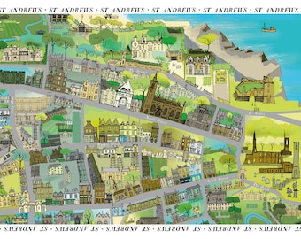 St Andrews Scotland Map Print -  Illustrated City Map Wall Art | Travel Print | Scottish Wall Decor | Unique Gift