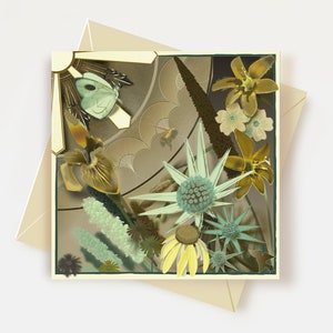 Blaue Blume Grußkarte Sommer Hochzeitskarte Inspiriert von Alphonse Mucha Sommer Hochzeitskarte im Jugendstil Dankes-Karte