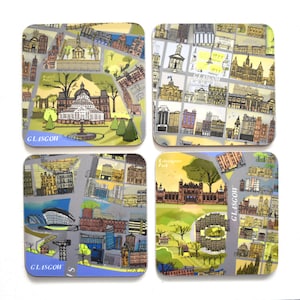 Scottish Gift Untersetzer 4er Set / Glasgow Gift Map Art Tischuntersetzer