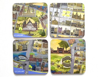 Scottish Gifts Coaster Set of 4 / Glasgow Gifts Map Art Table Coasters