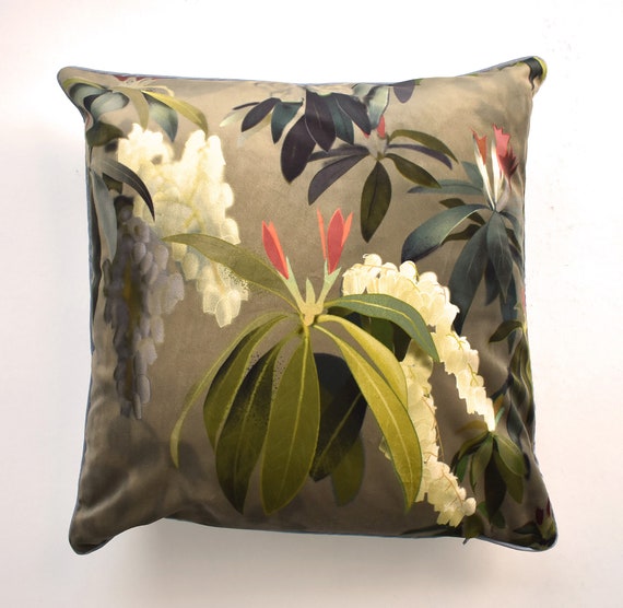 Grey Velvet Botanical Cushion Throw Victoria Botanical Pillow Cover in 2020