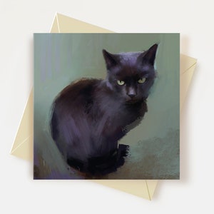 Carte de voeux chat noir Cadeaux pour amoureux des chats Carte d'anniversaire chat noir Carte de remerciement