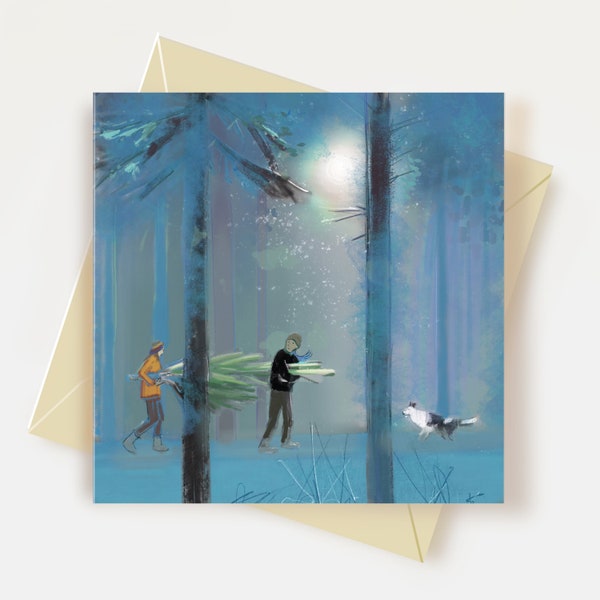 Christmas Dog Card Winter Art Dog Lover Gifts Thanks Giving Card Whimsical Dog Card