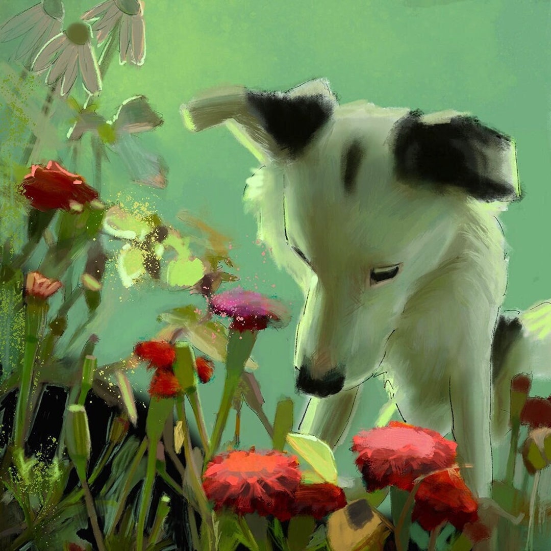 Border Collie Summer Meadow & Wildflowers Print | Whimsical Dog Art ...