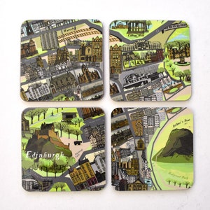 Schottische Geschenke Untersetzer 4er Set / Edinburgh Geschenke Map Art Tischuntersetzer