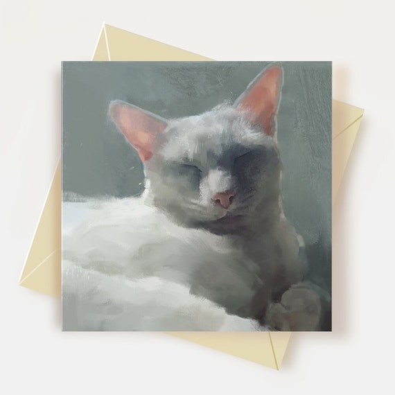 White Cat Greeting Card Cat Lover Gifts White Cat Birthday Card Thank You Card