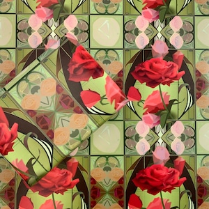 Carta da regalo botanica Carta da regalo Garden Rose Carta da regalo con fiori rossi Carta da regalo Art Nouveau