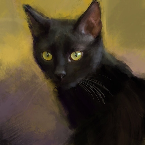 Halloween Black Cat Print Fine Art Giclee Print Cat Lover Gifts