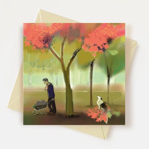 Carte chien automne Carte amoureux du jardin Carte d'anniversaire doigts verts Carte de remerciement automne