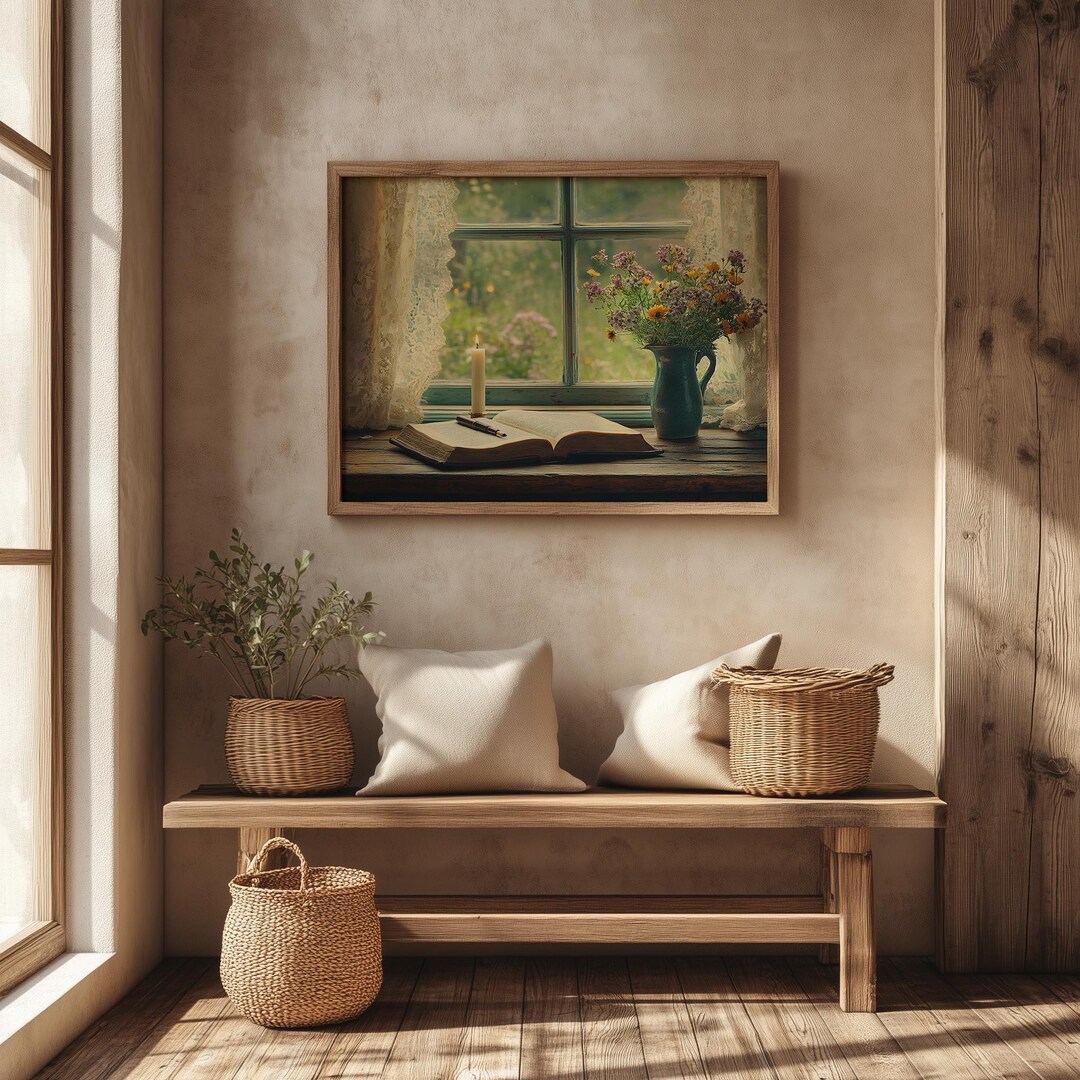 Cottagecore Reading Rustic Cottagecore Reading Nook Art - Cozy Window Scene With Books ...