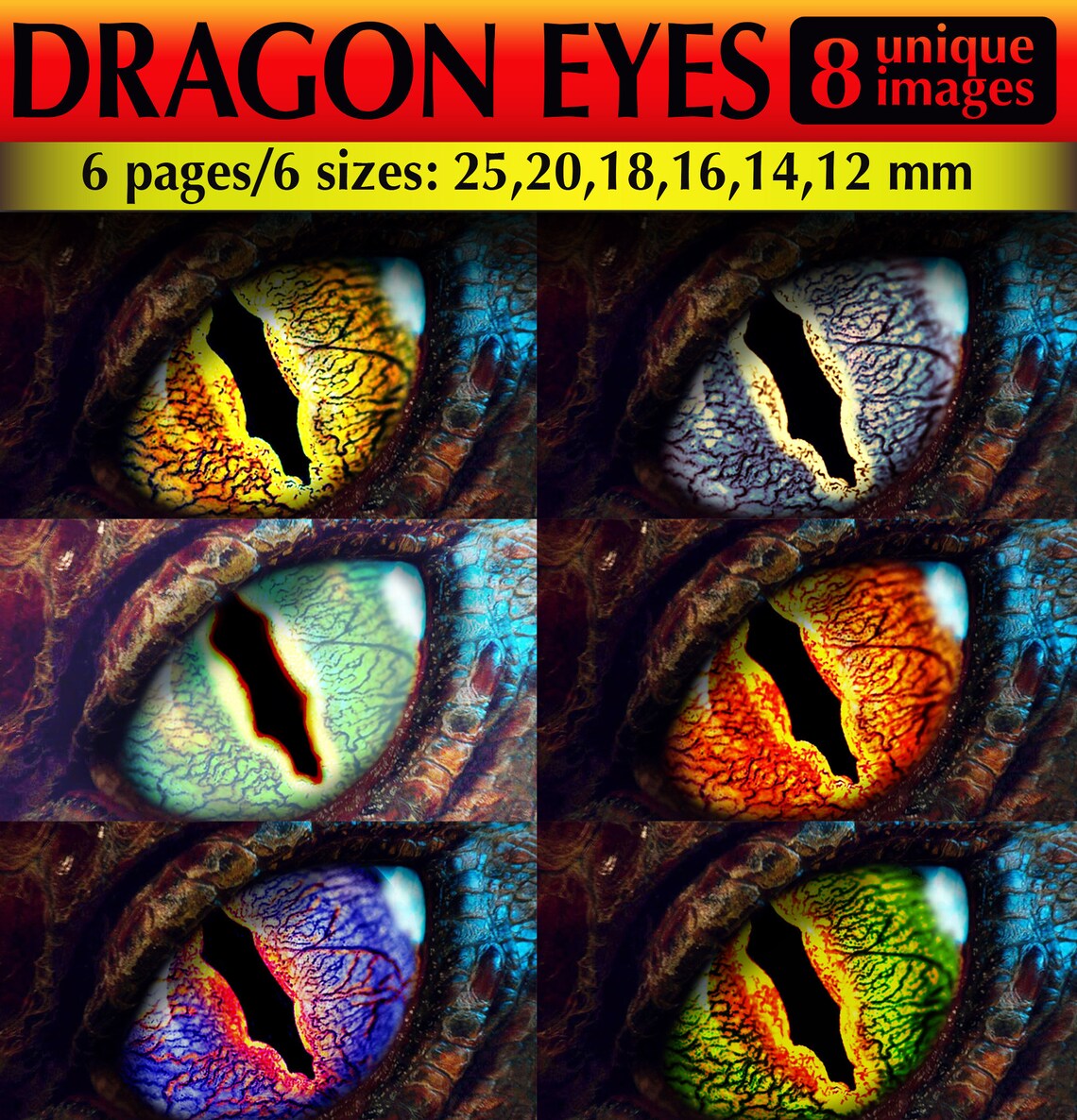 Realistic Dragon Eyes Digital Collage Sheets Green Printable | Etsy