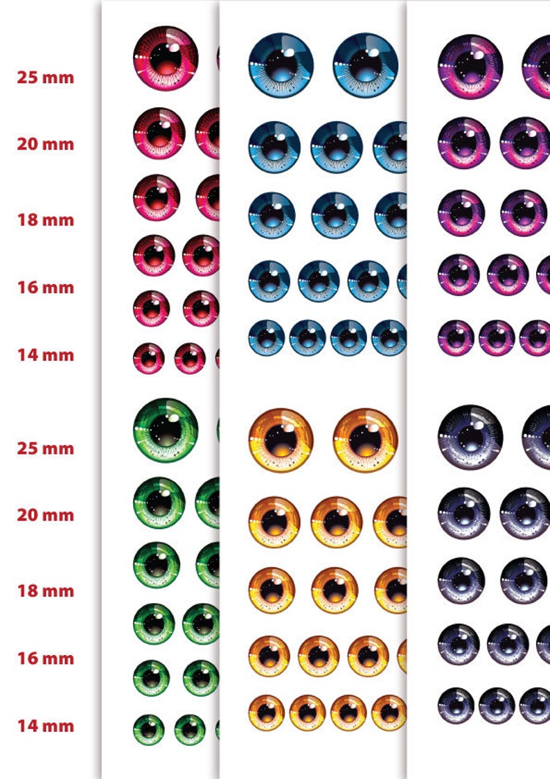Anime Eyes Printable Instant Download Digital Collage Sheet 14mm 16mm 18mm 6 Sizes Included Fantasy \u0421artoon Bright Eyes Realistic Irises