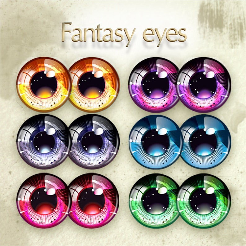 Anime Eyes Printable Instant Download Digital Collage Sheet 14mm 16mm 18mm 6 Sizes Included Fantasy \u0421artoon Bright Eyes Realistic Irises
