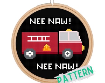 Fire Truck Cross Stitch Pattern: Nee Naw Design (Digital Download)
