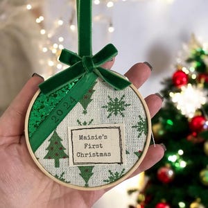 Baby’s First Christmas personalised hoop ornament