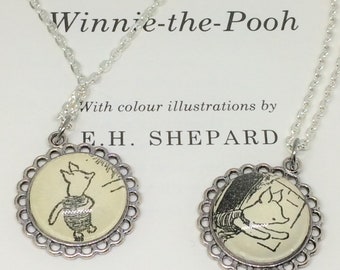 Piglet Necklace - Winnie the Pooh Necklace - Handmade with Real Vintage Book Illustration - Classic Winnie the Pooh Bear - Bookish Gifts
