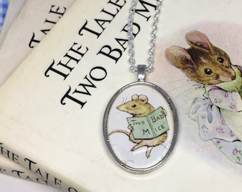 Mouse Necklace - Beatrix Potter Necklace Handmade with Real Vintage Book Illustration - Classic Peter Rabbit - Bookish Literary Gifts
