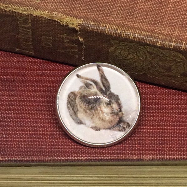 Hare Brooch Handmade from Albrecht Durer Painting Print - Hare Jewellery, Hare Gifts, Rabbit Brooch