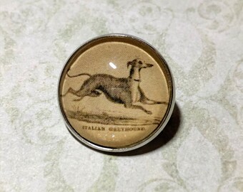 Italian Greyhound Brooch - Handmade from Vintage Book Illustration - Silver Greyhound Pin, Greyhound Jewelry, Literary Gifts, Gift for Her