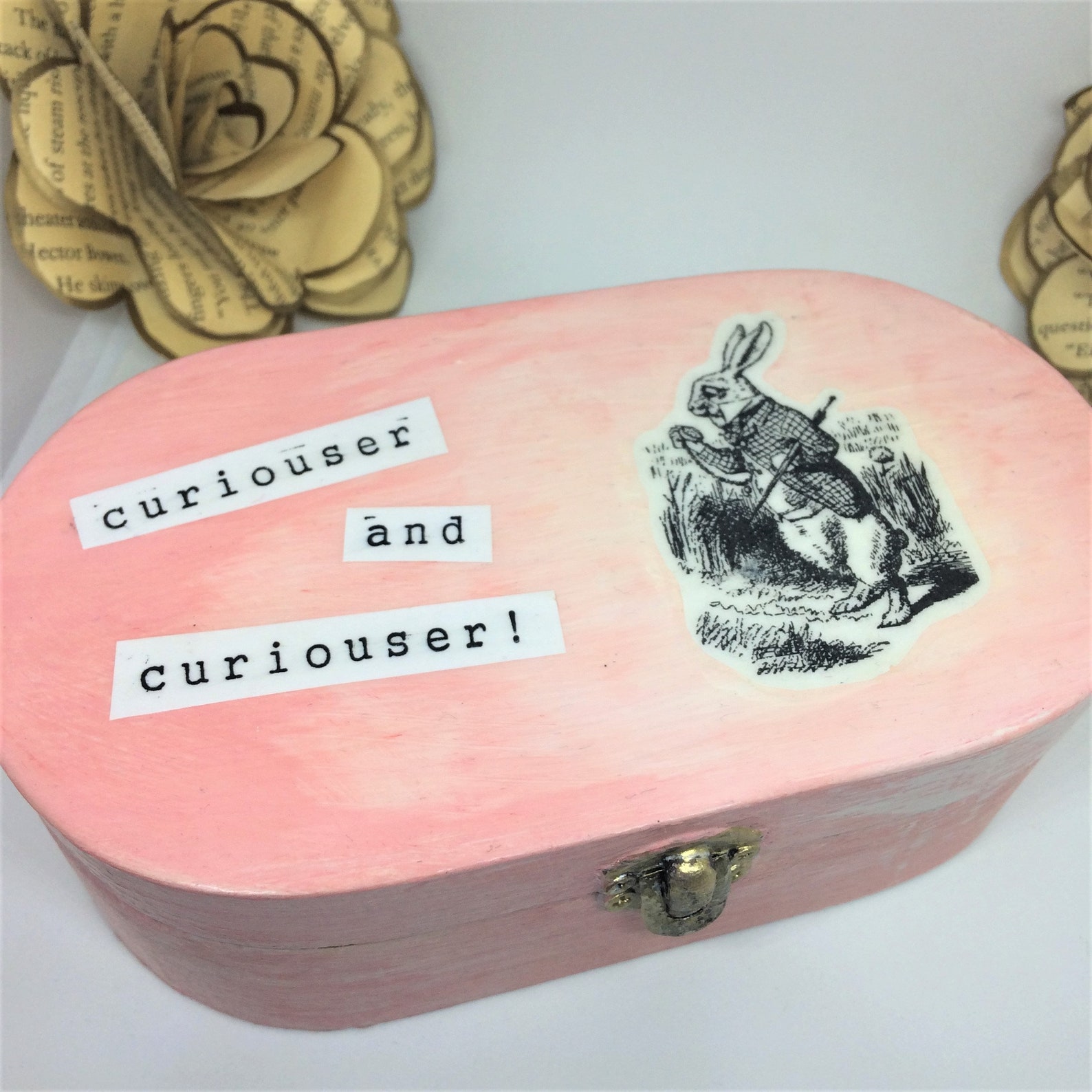 White Rabbit Jewelry Box Wooden Box With Alice in Wonderland Book