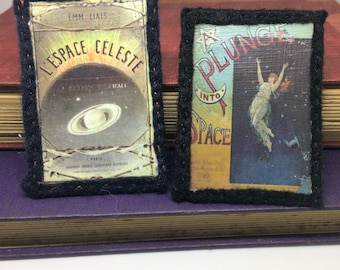 Copertina - vintage Sci Fi libro spille spazio - a mano - perno, perno di libro, libro regali libresco, letterari, bibliotecario regalo per lei-fantascienza