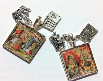 Alice in Wonderland Queen of Hearts - Tenniel - Alice in Wonderland Charm Necklace - Silver - Long Chain - Book Necklace - Literary Gifts