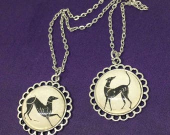 Greyhound / Whippet / Lurcher Dog Necklace - Handmade from Vintage Book Illustration Print - Art Deco Style Greyhound Necklace