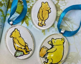 Winnie the Pooh Book Ornaments Handmade with Real Vintage Book Illustrations - Classic Pooh Bear - Bookish Literary Gifts, Bookworm