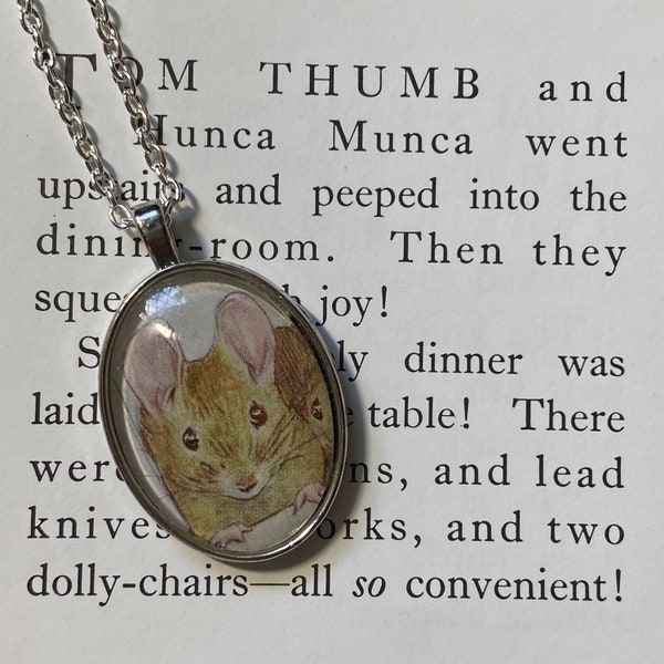 Mouse Necklace - 'The Tale of Two Bad Mice' Beatrix Potter Necklace, Handmade with Real Vintage Book Illustration
