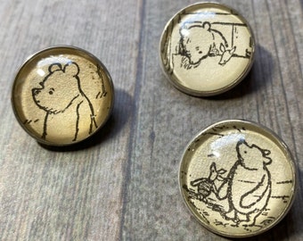 Winnie the Pooh Pin Brooch Handmade with Real Book Illustration - Classic Winnie the Pooh Bear - Bookish Literary Gifts