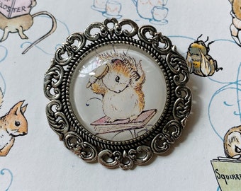 Guinea Pig Brooch - Beatrix Potter Brooch Handmade with Real Vintage Book Illustration - Guinea Pig Pin - Bookish Literary Gifts
