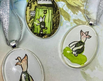 Ornamenti di maialino fatti a mano con illustrazioni di libri vintage reali - Orso pooh classico - Ornamenti Winnie the Pooh