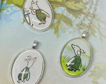 Piglet Necklace Handmade with Real Vintage Winnie the Pooh Book Illustration - Classic Winnie the Pooh Bear, Bookish Literary Gifts